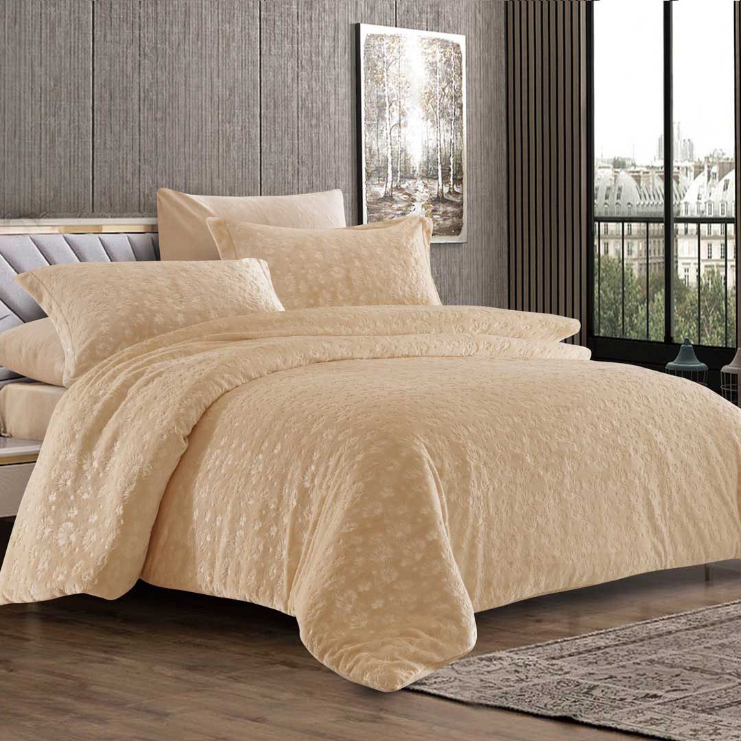 Piana Winter Double Velvet Embossed Beige Bedspreads 6 Pieces