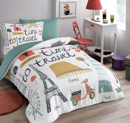 مفرش كارلا صيفي مقاس كوين 150x200 سم أبيض وتيفاني متعدد الألوان عدد القطع 4