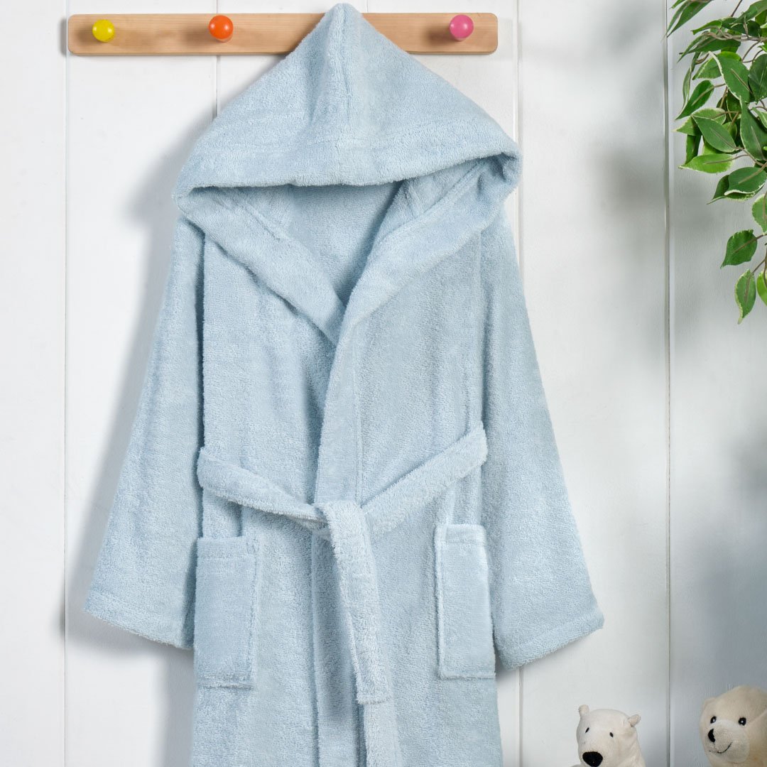 Nadaf Boys' Bathrobe, Turkish Cotton, Luxury, Light Blue, 1 Piece