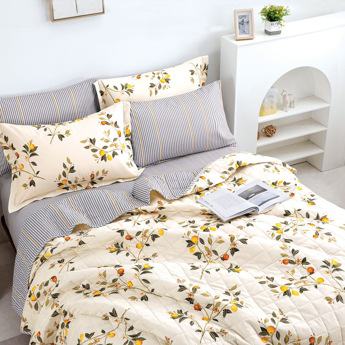 مفرش سمر لاند قطن 100% خفيف مضغوط مزدوج برسومات الزهور كريمي عدد القطع 6