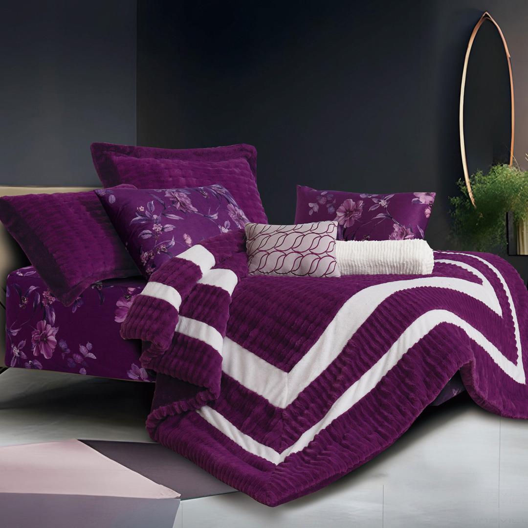 Alisha Fur Winter Bedspread Double Purple 8Pcs