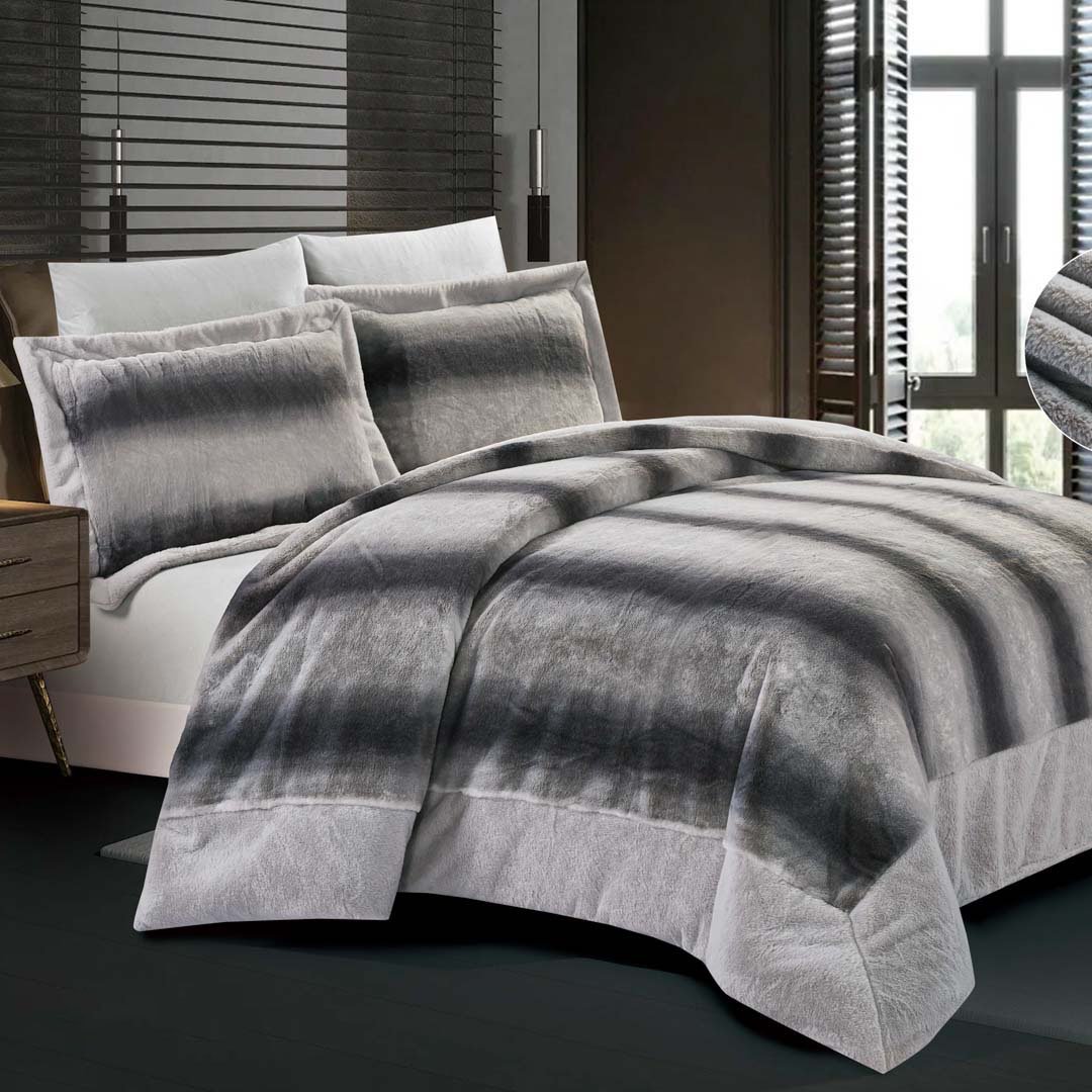 Alice Winter Luxury Double Soft Fur Grey Bedspread, 6 Pieces