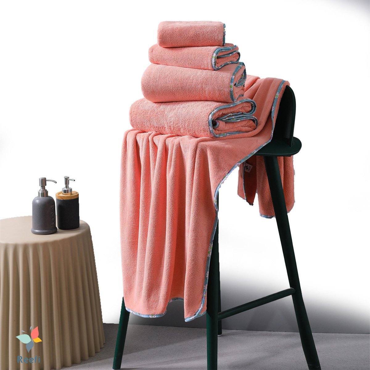 منشفة استحمام ريفي الفندقية وردي برسومات زهور مقاس 80 × 160 سم