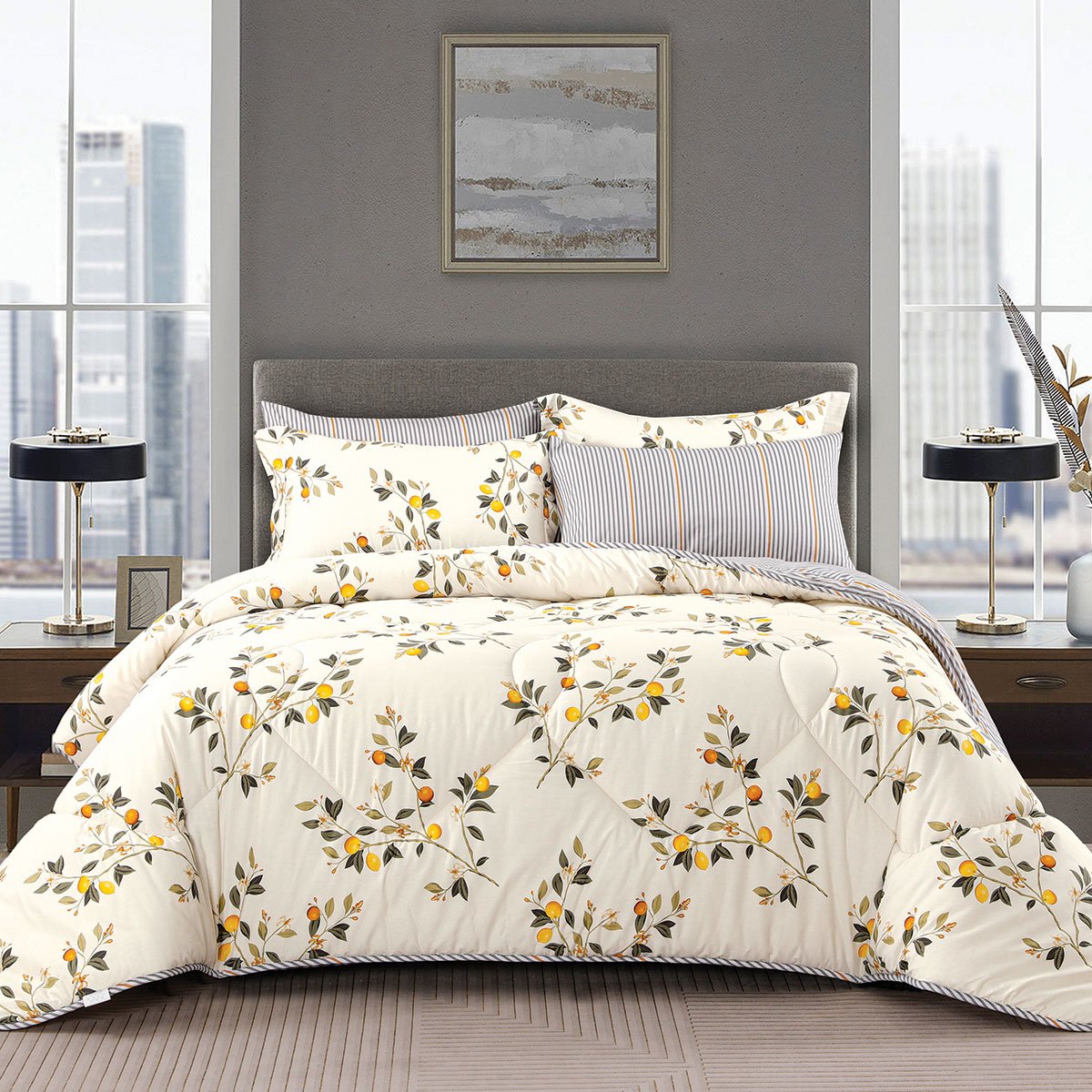 Summerland Summer Queen Size Bedspread 150x200 cm Floral Print Cream 4 Pieces