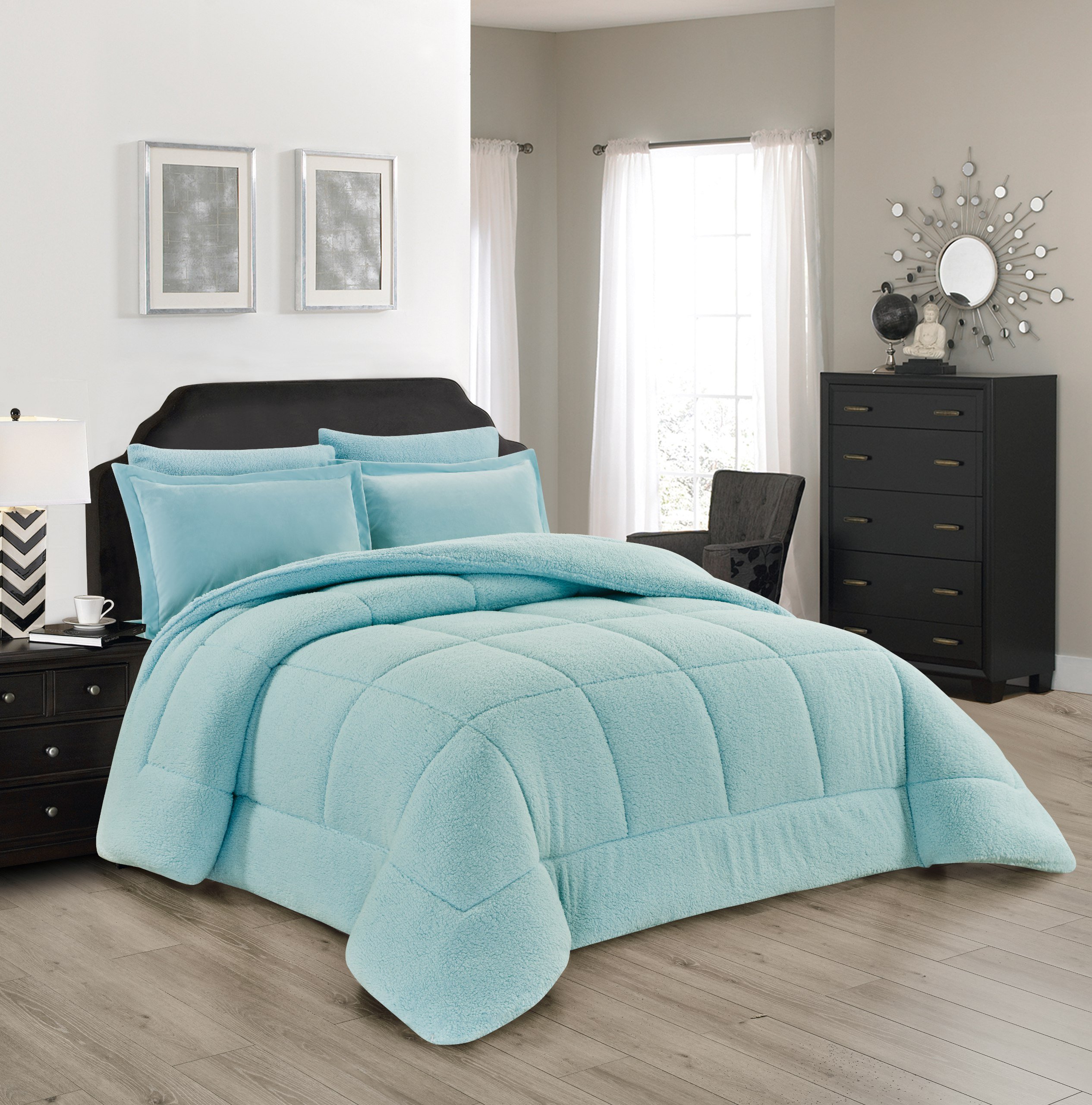 Reham Winter Comforter Set – Single and a half – Sky Blue Fur – 4 Pieces