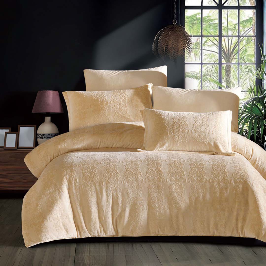 Kerama Winter Luxury Queen Size Bedspread 200X150 cm Beige Embossed Velvet 4 Pieces