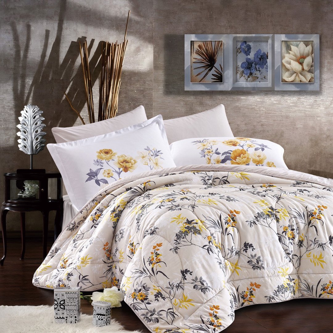 مفرش تينا صيفي مقاس كوين 150x200 سم  كريمي برسومات الزهور عدد القطع 4