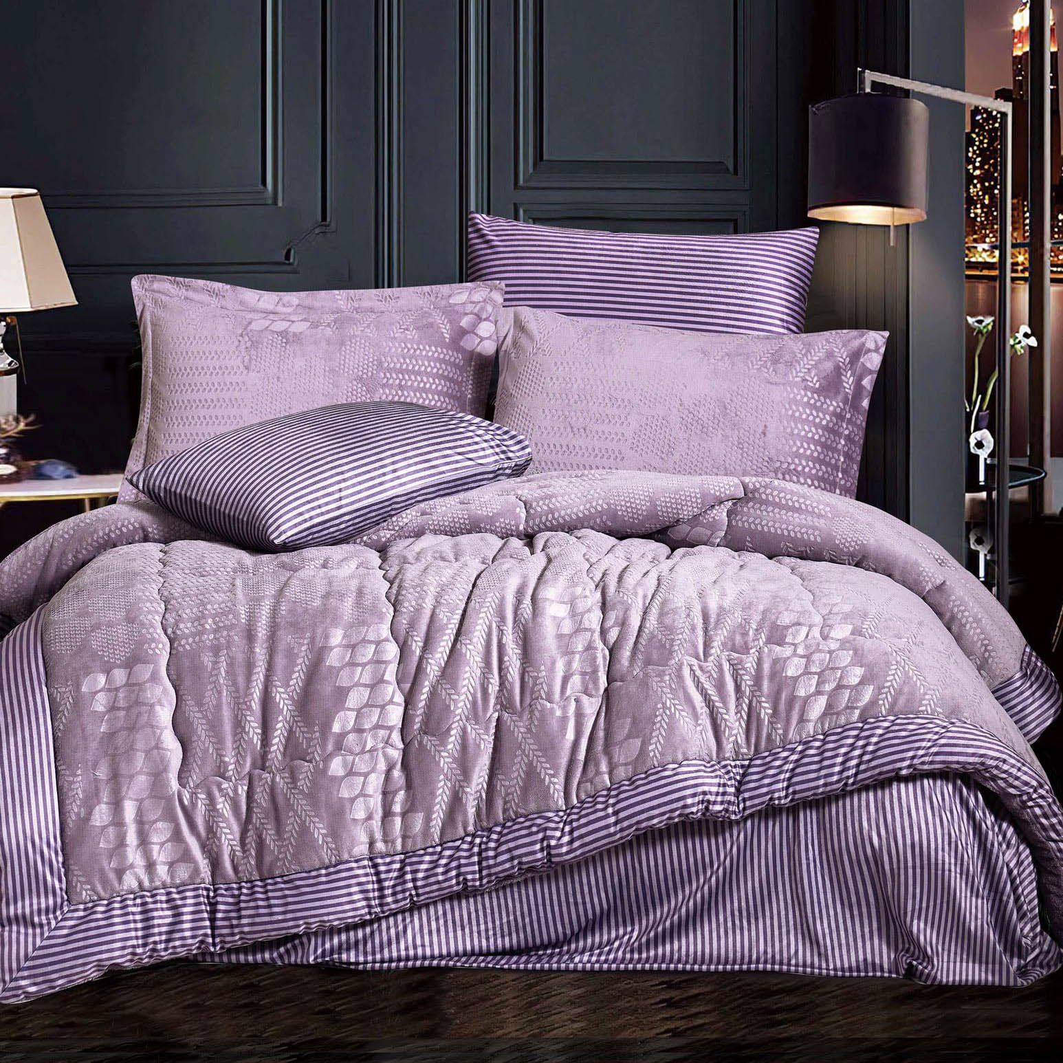 Paola velvet & fur winter bedding twin & a half lilac 4Pcs