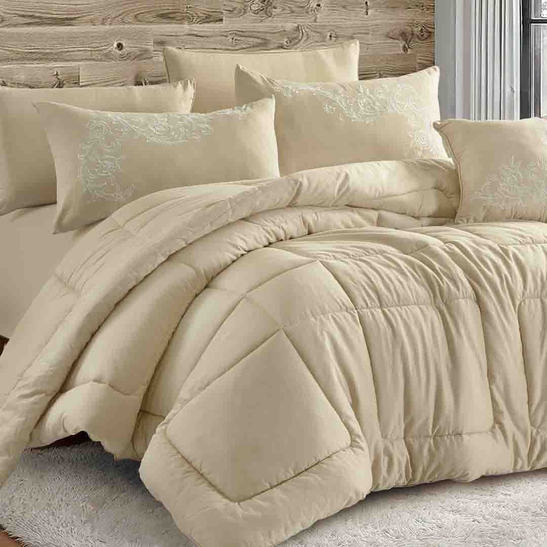 مفرش إليت صيفي كوين مقاس 200x160 سم من القطن الفاخر مطرز بيج عدد القطع 4