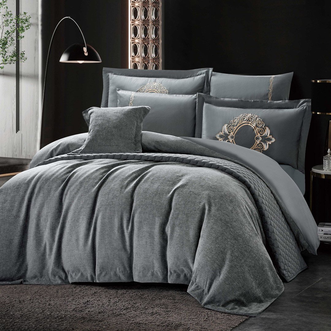 مفرش سيرينا صيفي مزدوج  قطن جاكارد فاخر رصاصي عدد القطع 8