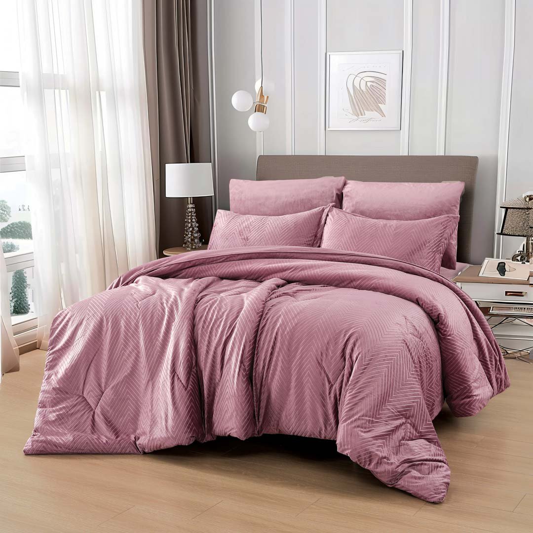 Tola Winter Luxury Queen Size Bedspread 200X150 cm Rose Velvet 4 Pieces