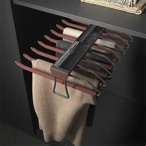 Lateral pull-out pants rack
