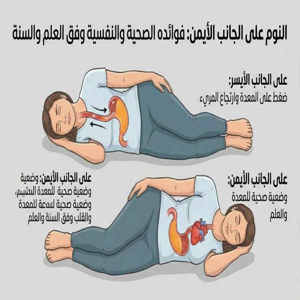 النوم على الجانب الايمن: فوائده الصحية والنفسية وفق العلم والسنة