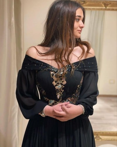 فستان اسود سهره شيفون صدر ترتر