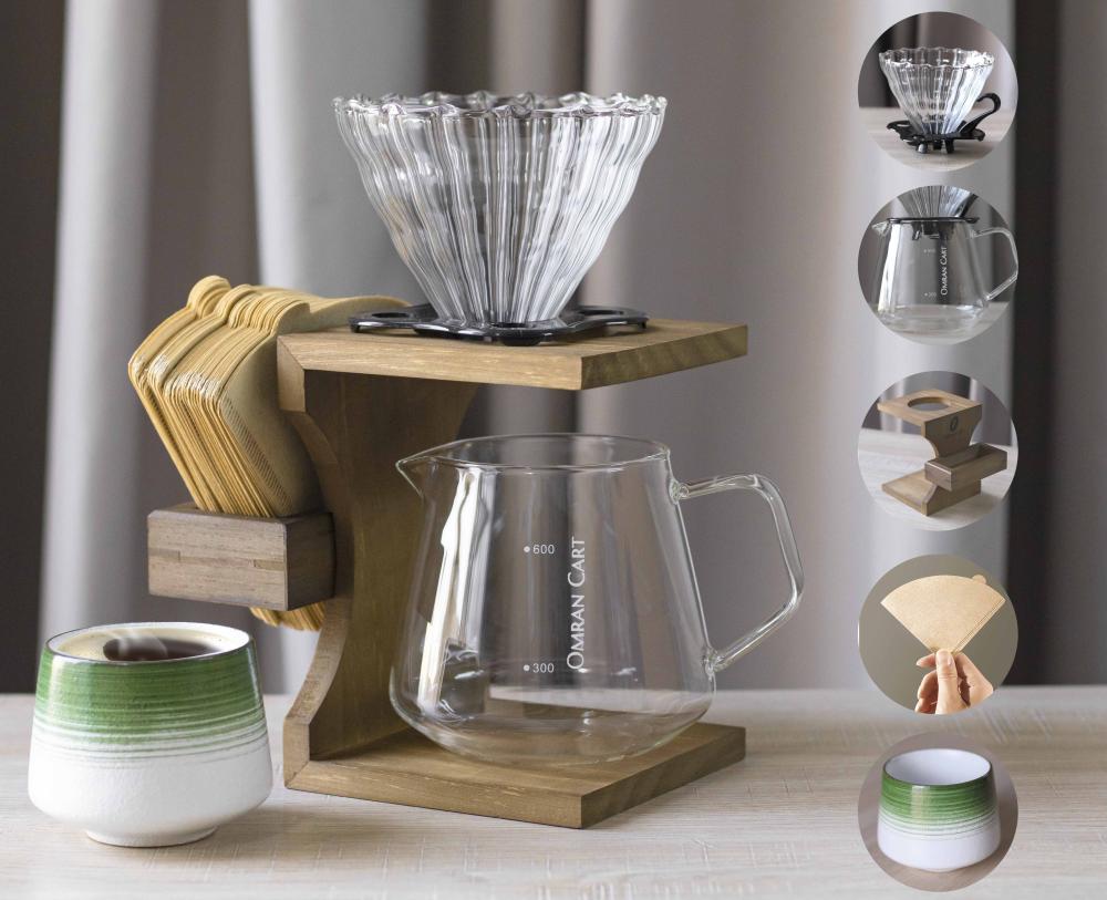 V60 Coffee Set Pour Over Coffee Maker Set with Wooden Holder