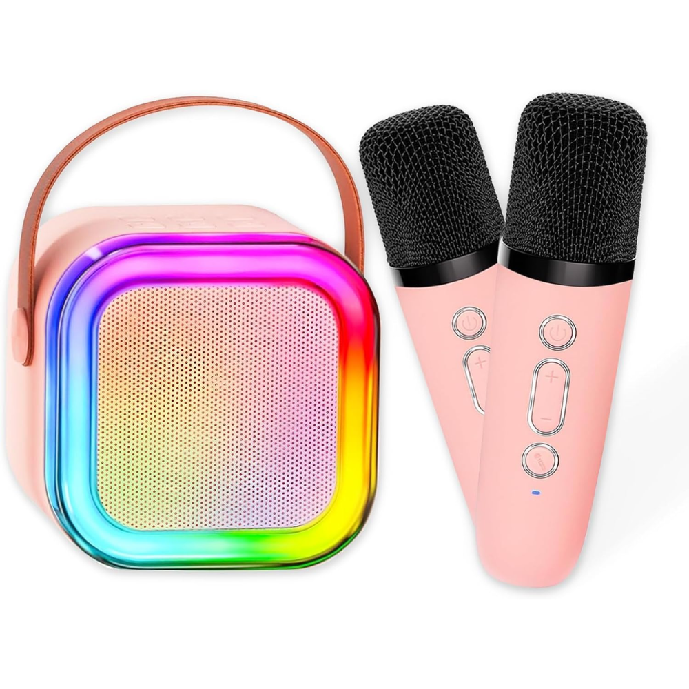مايك مع سماعة كاريوكي BokSung Mini للأطفال والكبار باللون الوردي BokSung Mini Karaoke Machine
