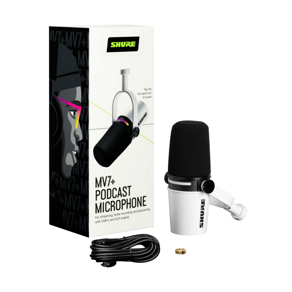 مايكروفون شور MV7+-W – جودة تسجيل احترافية للبث الصوتي والبودكاست والاستوديوهات