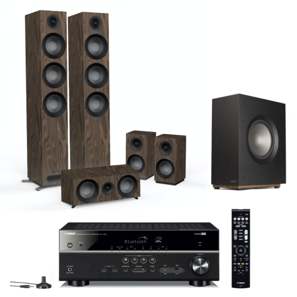 ريسيفر مضخم صوت يامها RX-V385 مع نظام مسرح منزلي من جامو مع S 809 HCS Speakers System And S 810 SUB - لون ولنت