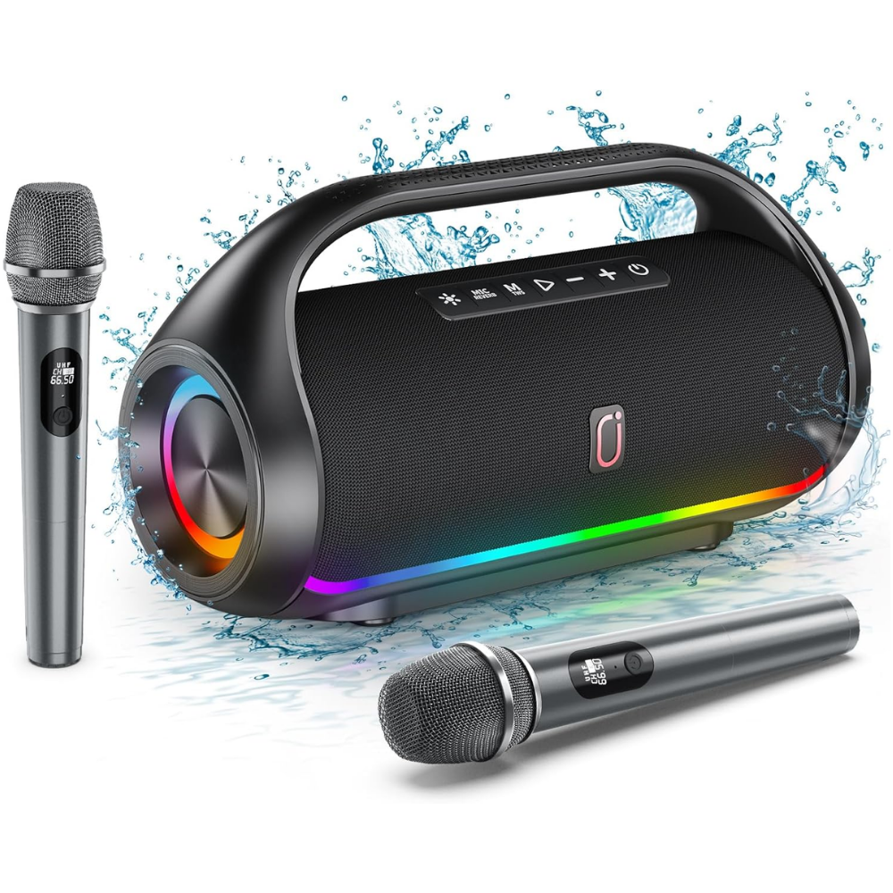 جهاز كاريوكي JYX D20-T – مكبر صوت محمول مع مايكروفونين