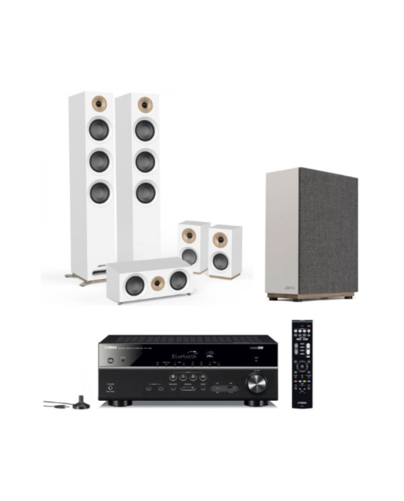 ريسيفر ياماها RX-V385 إضافة الي نظام سماعات مسرح منزلي من جامو مع S 809 HCS Speakers System And S 808 SUB - لون ابيض