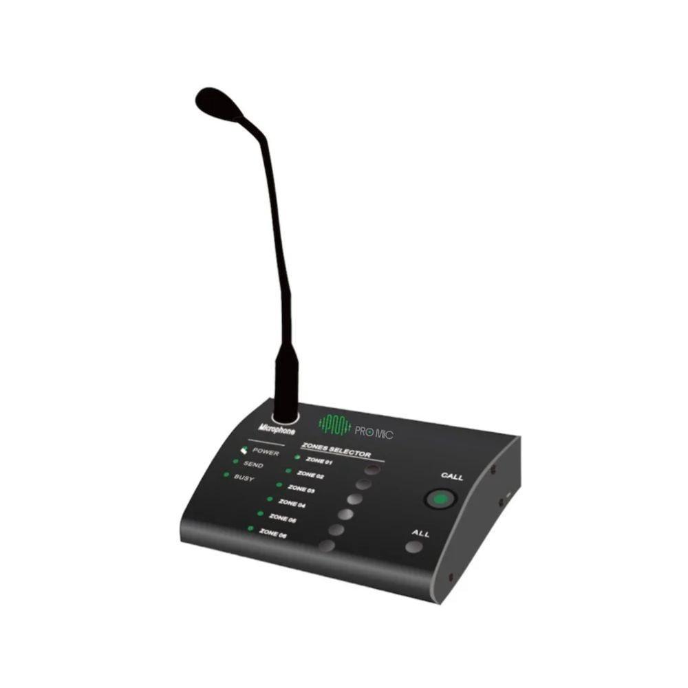 ميكروفون مكتبي نداء عن بُعد PM-500MR – تحكم في 6 مناطق صوتية عبر CAT6 حتى 300 متر | PROMIC