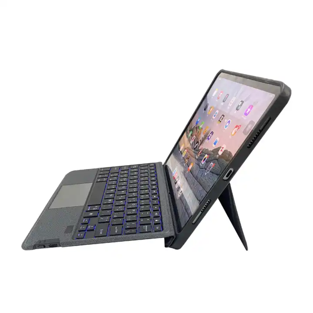 لوحة مفاتيح متوافقة مع أجهزة آيباد، تدعم اللغة العربية، قابلة للفصل، باللون الأسود، مع ضمان سنتين واستبدال فوري.