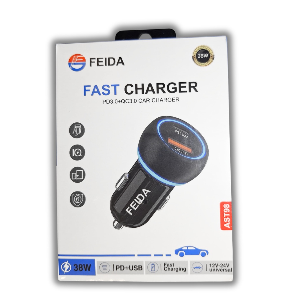 شاحن سيارة 42 واط بمنفذين USBو PD ماركة فيدا-متجر جبر للاتصالات