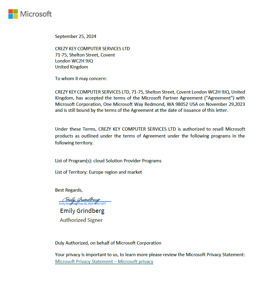 Microsoft CSP Authorization Document