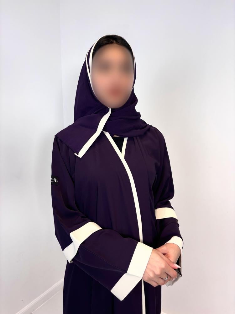 عباية نص كلوش بنفسجي بتحديد بيج - BB661