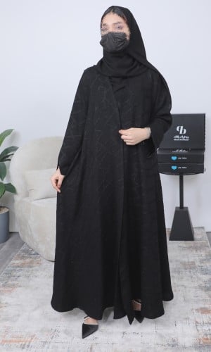 عباية دبل كلوش أسود دبل كلوش مع نثر كريستال BB116
