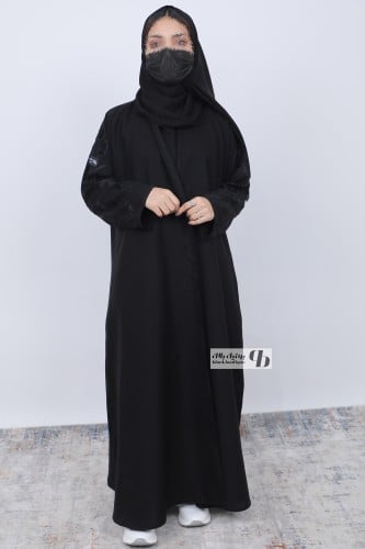 عباية ربع كلوش قماش كتان تطريز اسود علي الأكمام BB...
