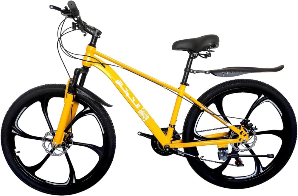 Fat Alloy Mountain Bike for Men and Women 26 Inch Bicycle Wheels Wide Handle Tires Steel Frame Drive System Disc Brake City Bike Fixed Gear Mountain Bike Yellow 6 Knife ALCOACH