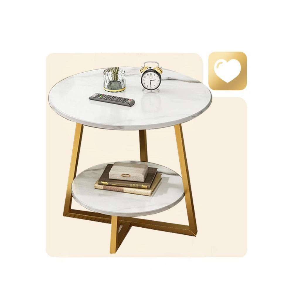 COACH Home Living Room Side Table 2 Layer Side Table with Storage Shelf Metal Frame Industrial Side Table for Living Room Bedroom Creative Marble