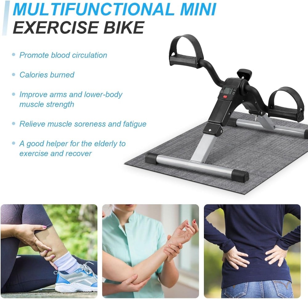 COACH Under Desk Pedal Exercise Bike Mini Foldable Leg Arm Exerciser Fully Assembled Exercise Machine for Elderly with Clear LCD Display and Adjustable Resistance ALCOACH