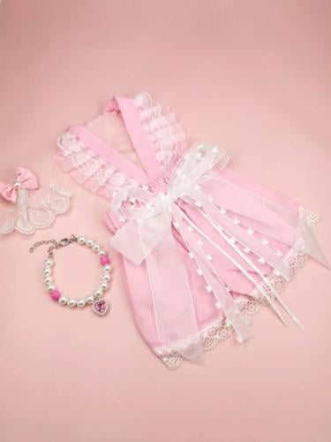 فستان سهرة زهري مع الاكسسوارات للقطط و الكلاب