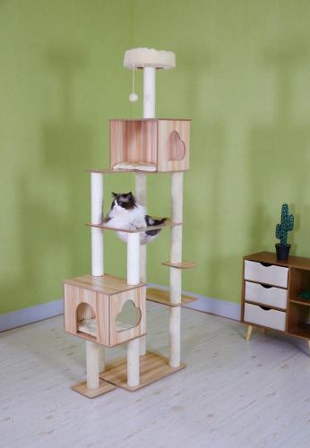 برج تسلق قطط مع خداشه و بيتين - خشب كبير