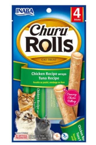 INABA Churu Chicken Rolls Tuna 4x10g - اينابا تشورو رول دجاج محشية بكريمة تونا