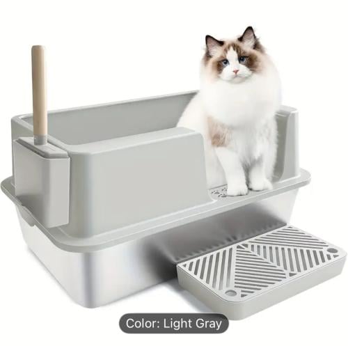 ليتر بوكس ستانلس ستيل مفتوح باطار رمادي مع درج و مجرفة