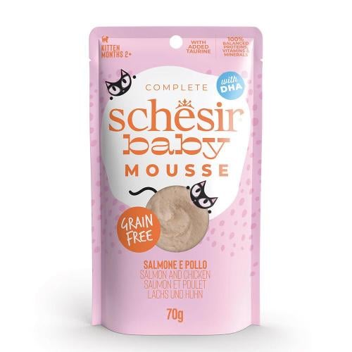 Schesir Pouch Baby Mousse Salmon for Kittens 70g شیزیر أظرف بیبي موس السالمون للقطط الصغار 70غ