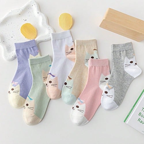 جوارب وسط شكل قطط- (مقاس 36-39)