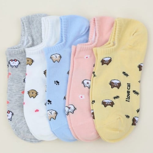 جوارب قصيرة شكل قطط- (مقاس 36-39)