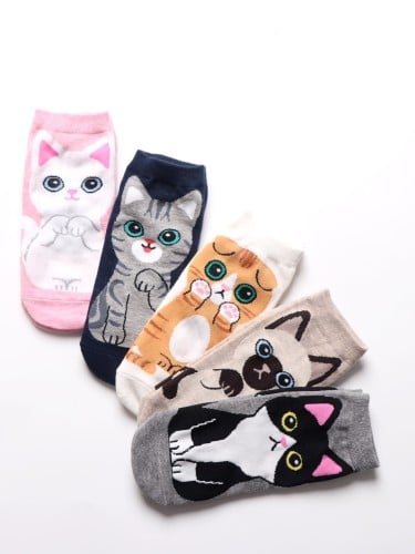 جوارب قصيرة طبعات قطط- (مقاس 36-39)