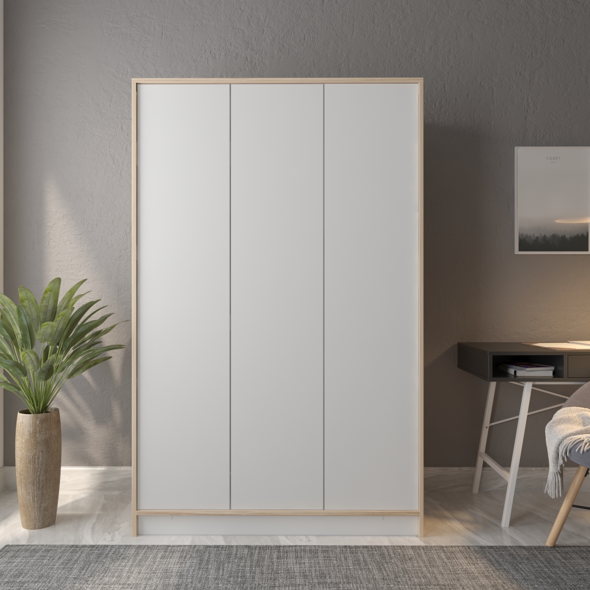 خزانة ملابس 3 درفات لون أبيض وجوانب لون بيج