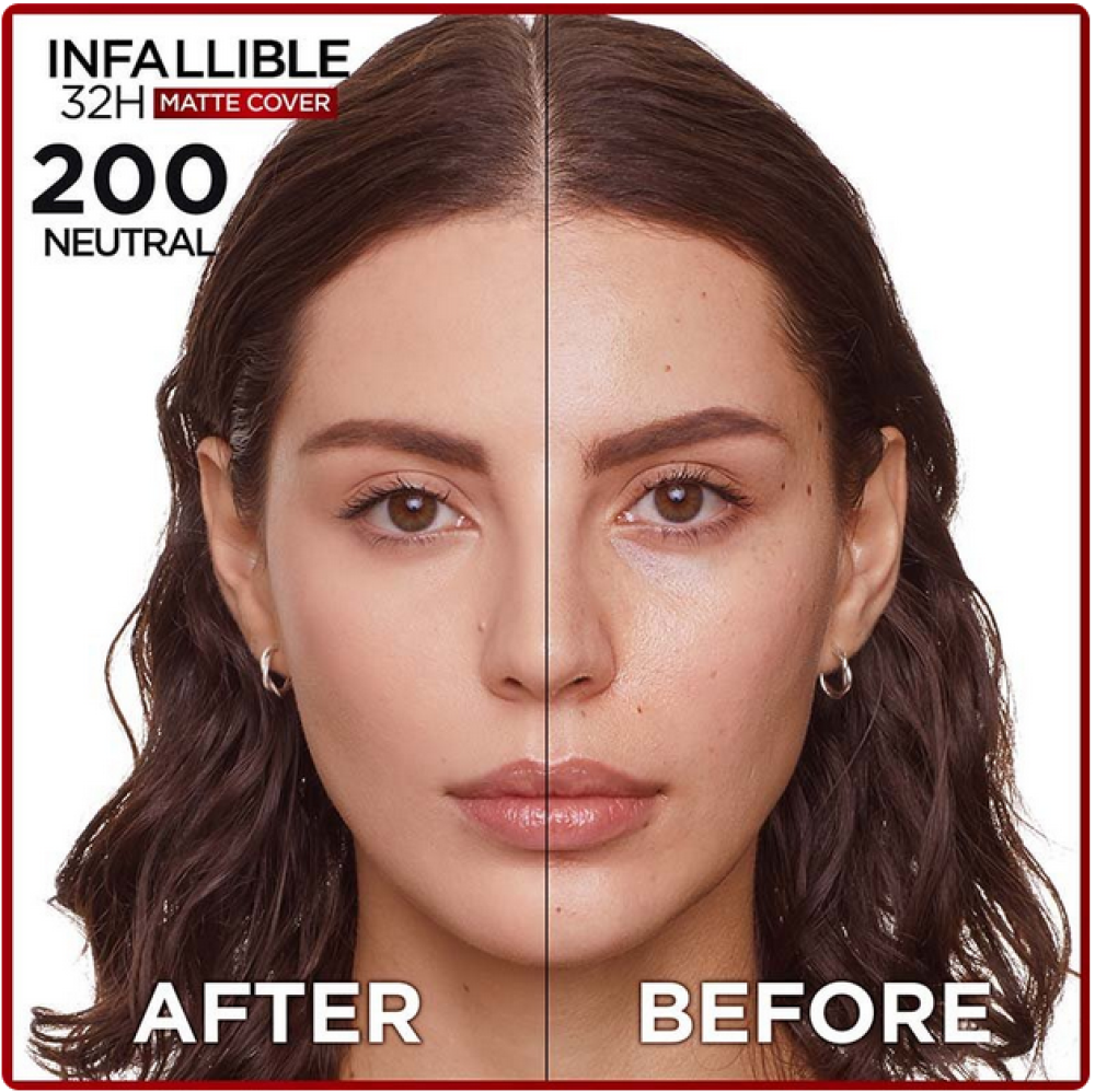 كريم اساس فاونديشن انفاليبل مات كفر بنسبة 4 % نيساميد من لوريال رقم 200 L'Oréal Paris Infallible 32h Matte Cover Foundation