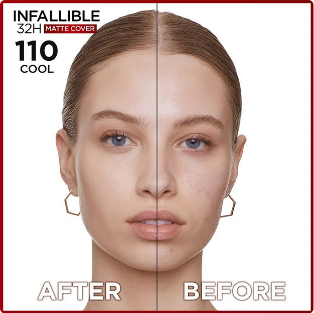 كريم اساس فاونديشن انفاليبل مات كفر بنسبة 4 % نيساميد من لوريال رقم 110 L'Oréal Paris Infallible 32h Matte Cover Foundation