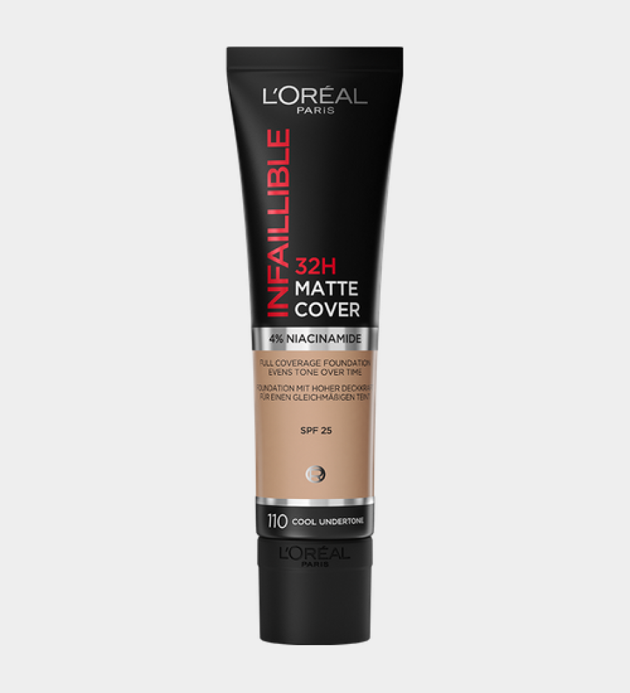 كريم اساس فاونديشن انفاليبل مات كفر بنسبة 4 % نيساميد من لوريال رقم 110 L'Oréal Paris Infallible 32h Matte Cover Foundation