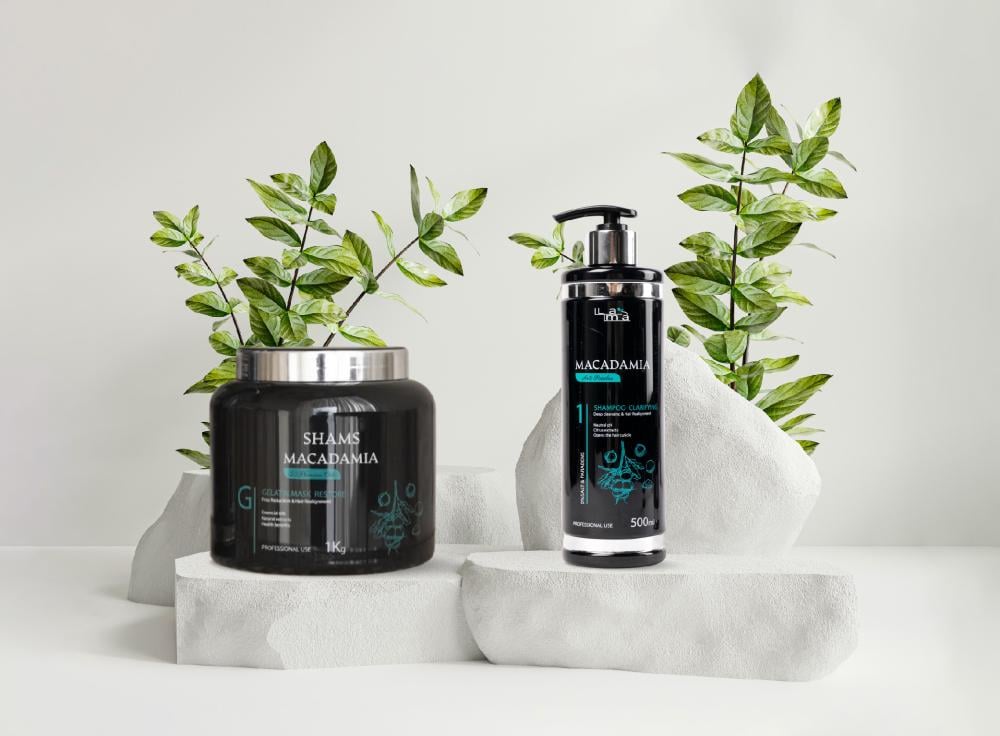 شعر صحي و انسيابي و لامع بخطوتين - معالج الجلاتين بالمكاديميا و الأحماض الأمينة و الزيوت الطبيعية مع شامبو التحضير الاحترافي ..