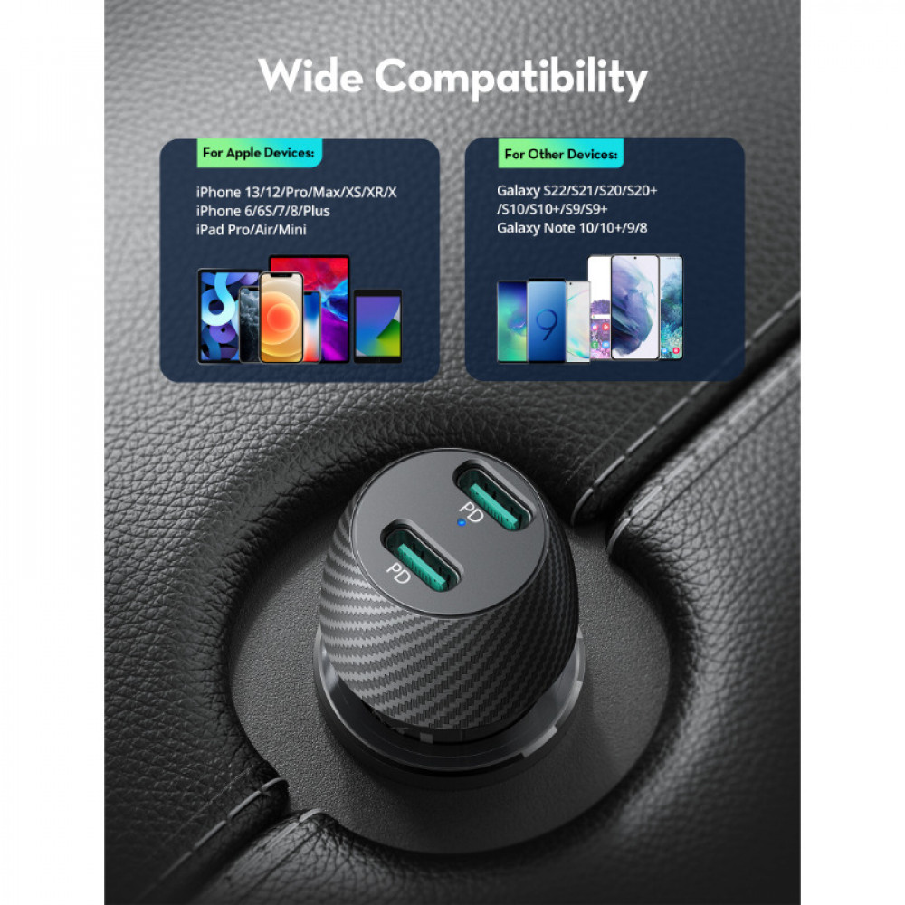 RavPower Car Charger 2 USB Ports 50W