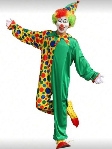 زي مهرج  اخضر مرح ومميز للحفلات اربع قطع لبس حذاء قناع شعر مناسب لطول ١٥٠ cm -١٧٥ cm