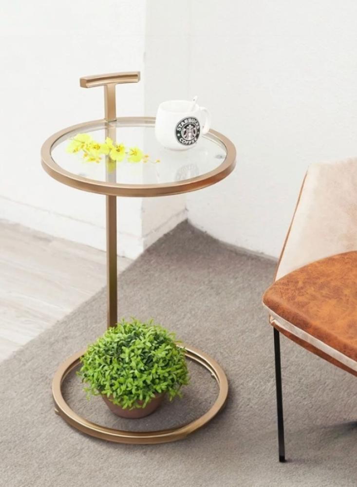 طاولة جانبية من ستيل وزجاج - بني - 35 سم × 55 سم- ستايل صناعي